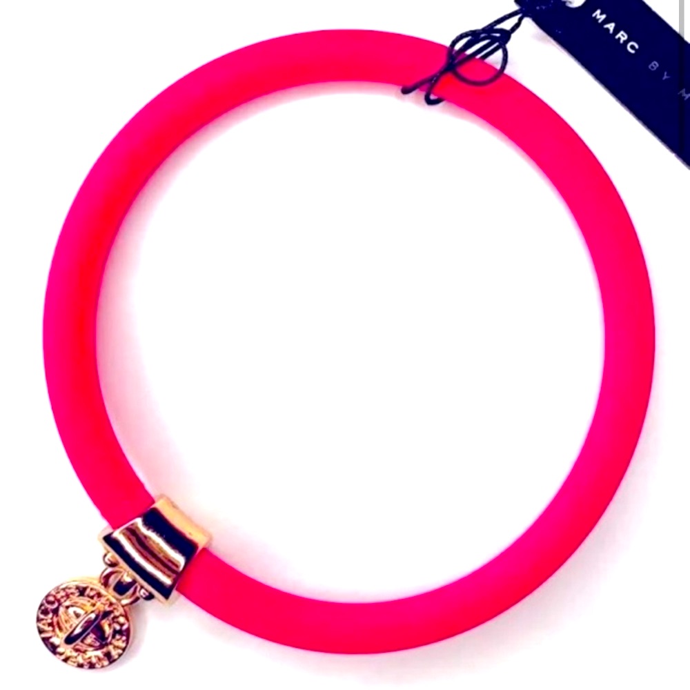 Nwt Marc By Marc Jacobs Vibrant Pink Rose Gold Tone Metal Bracelet